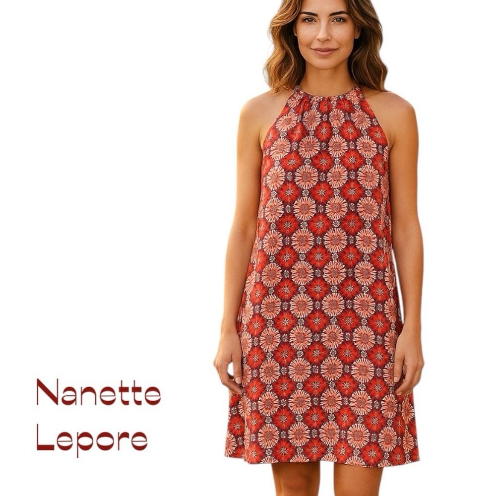 Nanette Lepore Red, Blue White Floral Casual Cottage Dress Size 8